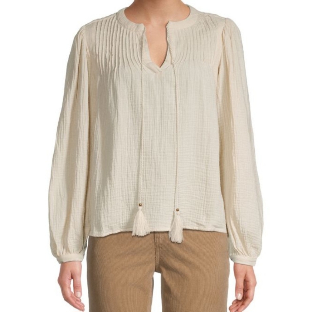 Magaschoni Cream Long Sleeve Tie Front Blouse